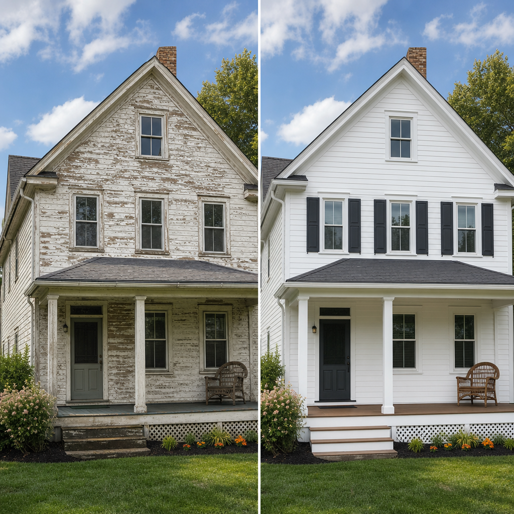 Before and after exterior painting transformation by Awe Paint